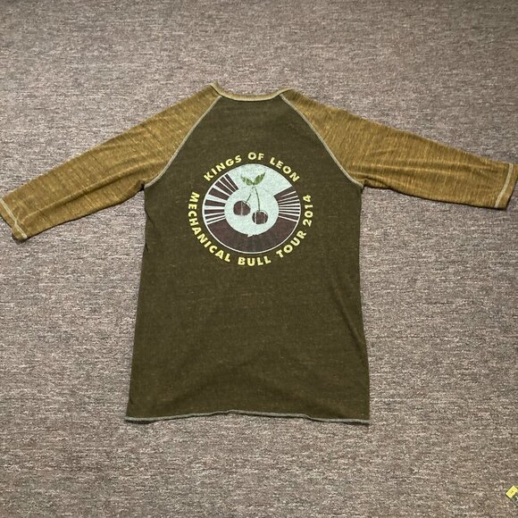 Kings Of Leon Shirt Mens Medium Brown Mechanical Bull Tour 2014 Raglan Sleeve - Picture 2 of 8